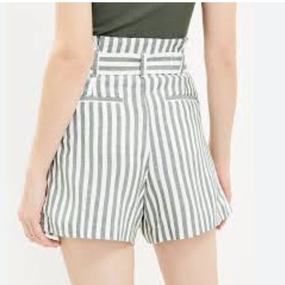 LOFT Belted Shorts in Striped Linen Blend - Picture 2 of 4